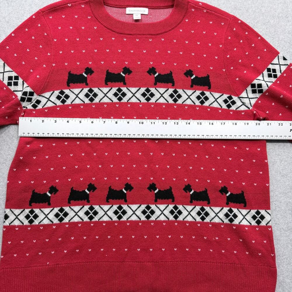 Charter Club Sweater Women's Red PXL Dog Pattern Machine Washable - Picture 3 of 14
